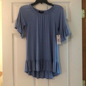 Light Blue blouse with ruffled sleeves and waistline  XS